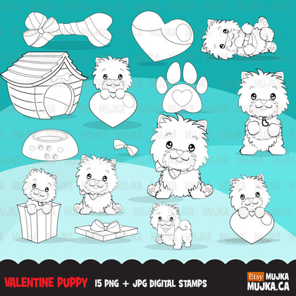 Valentine PUPPY DOG Digital Stamps, Valentines Day animal