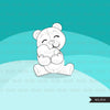 Valentine Teddy bear Digital Stamps, Valentines day stuffed animal