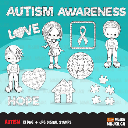 Autism Digital Stamps. Autism awareness graphics