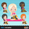 Yoga clipart, girl with braids