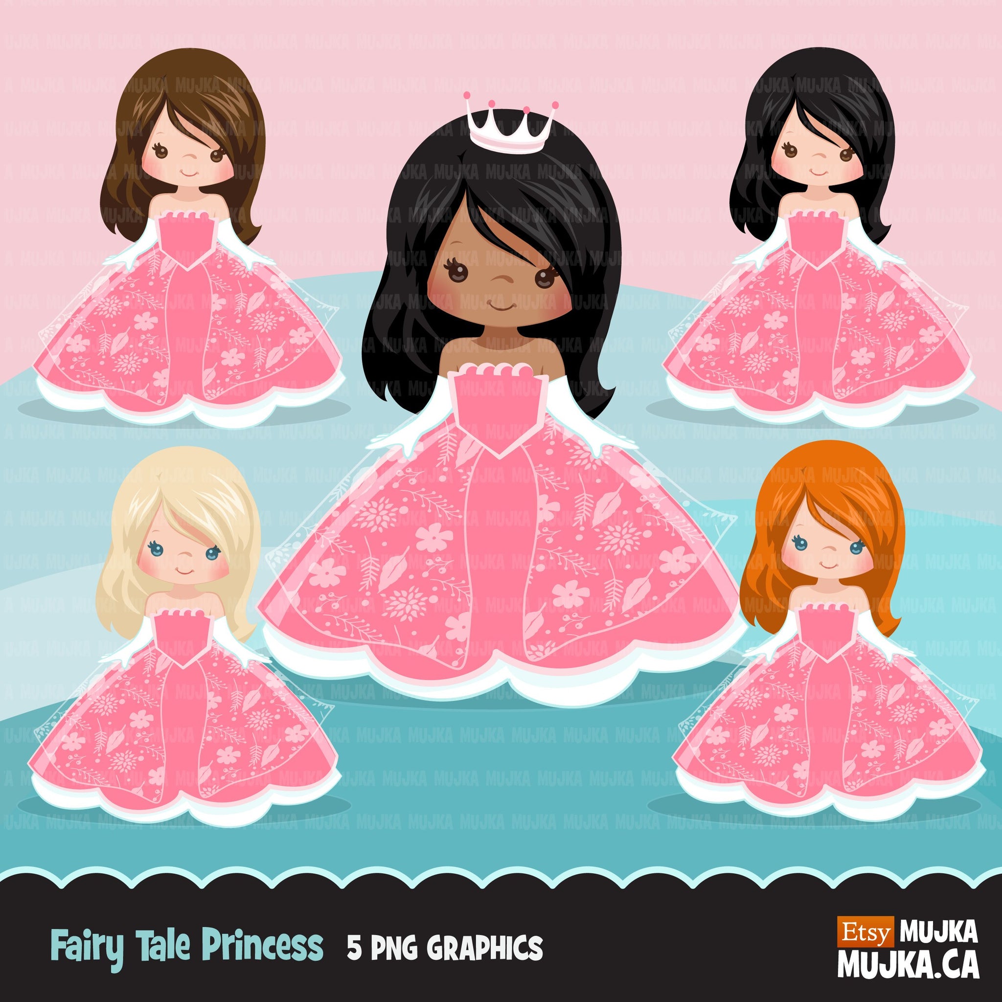 Fairy Tale Princess Clipart, girl in pink dress MUJKA CLIPARTS Fairy Tale Princess Clipart, girl in pink dress MUJKA CLIPARTS