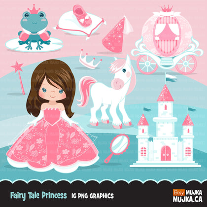 Fairy Tale Princess Clipart, girl in pink dress