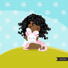 Easter black girl with bunny Clipart