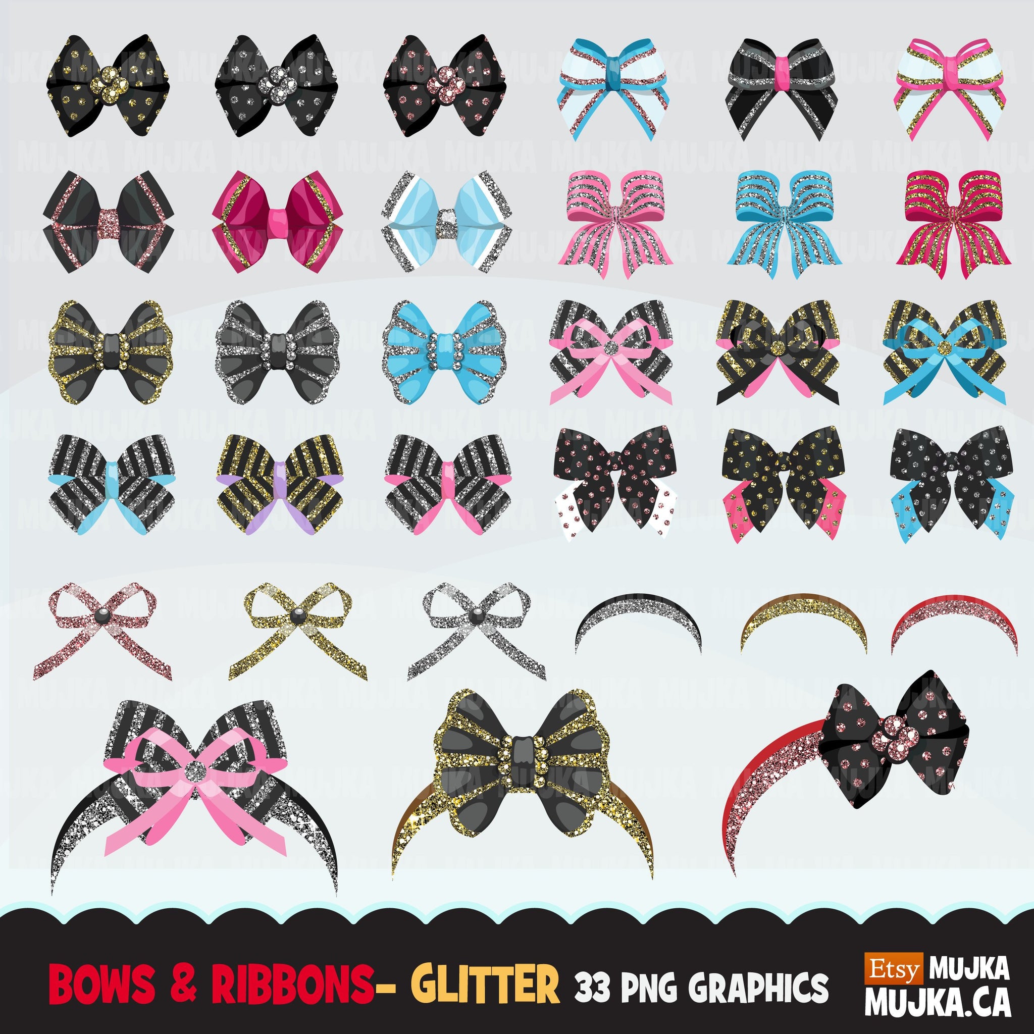 Glitter Hair bows and ribbons clipart