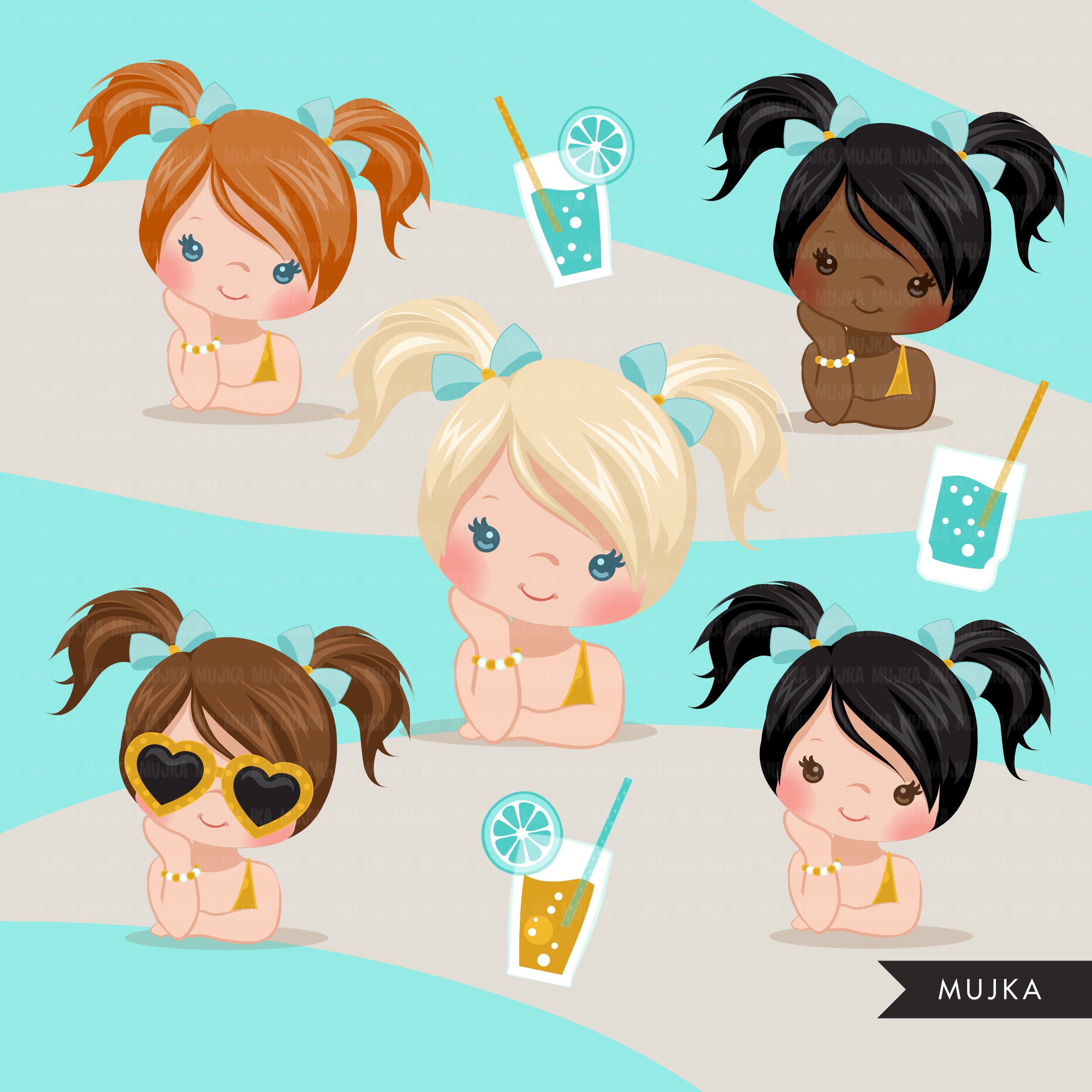 POOL PARTY Clipart Girl Pool Party Clipart Summer Clipart -  Israel