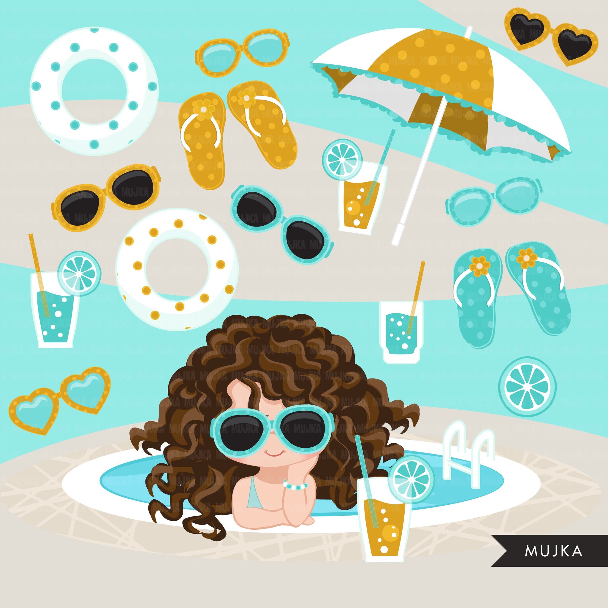 Watercolor Pool Party Clipart, swimming pool png, summer png