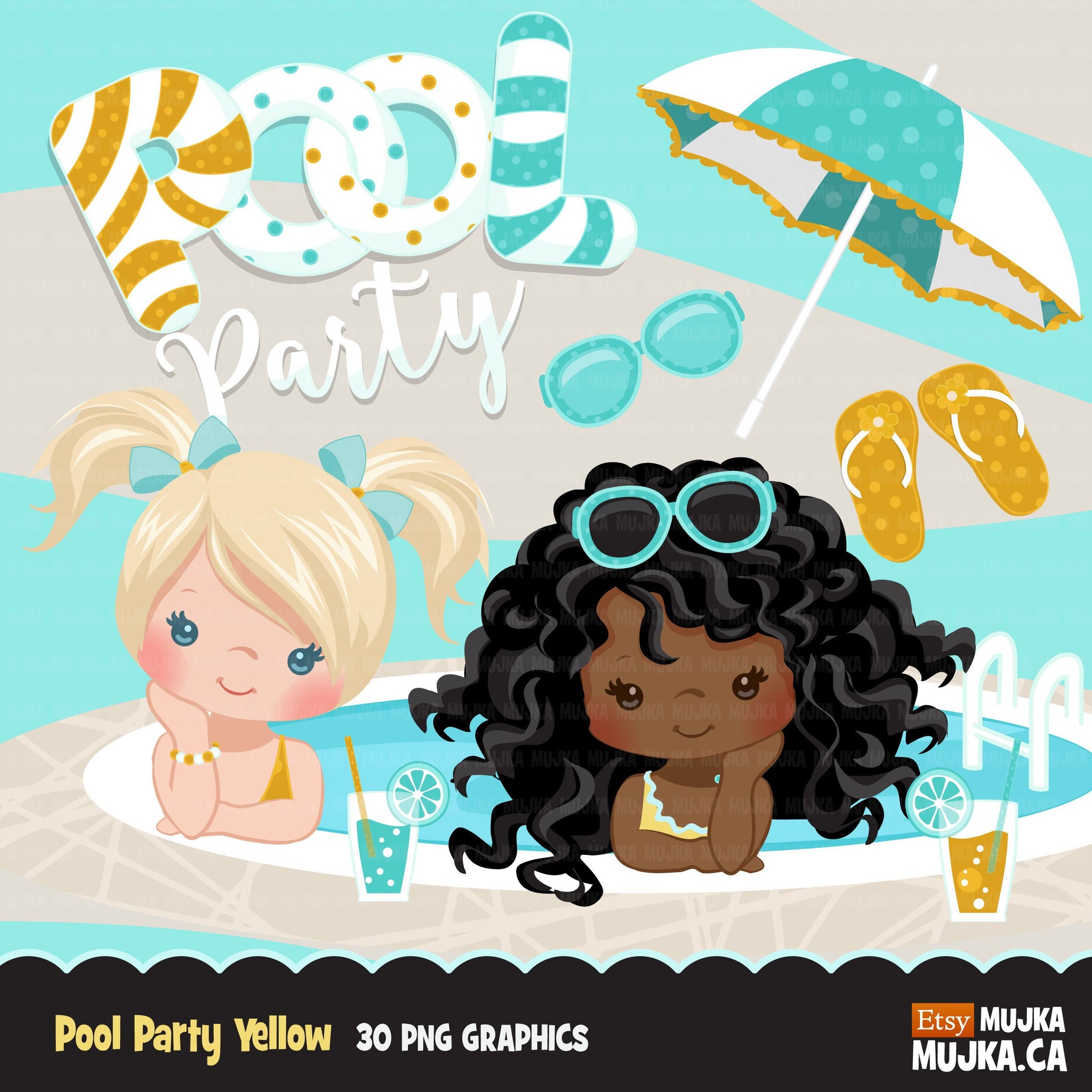 Clipart de fiesta en la piscina para niñas de verano