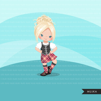 Highland dancers clipart, girl dancers in pink