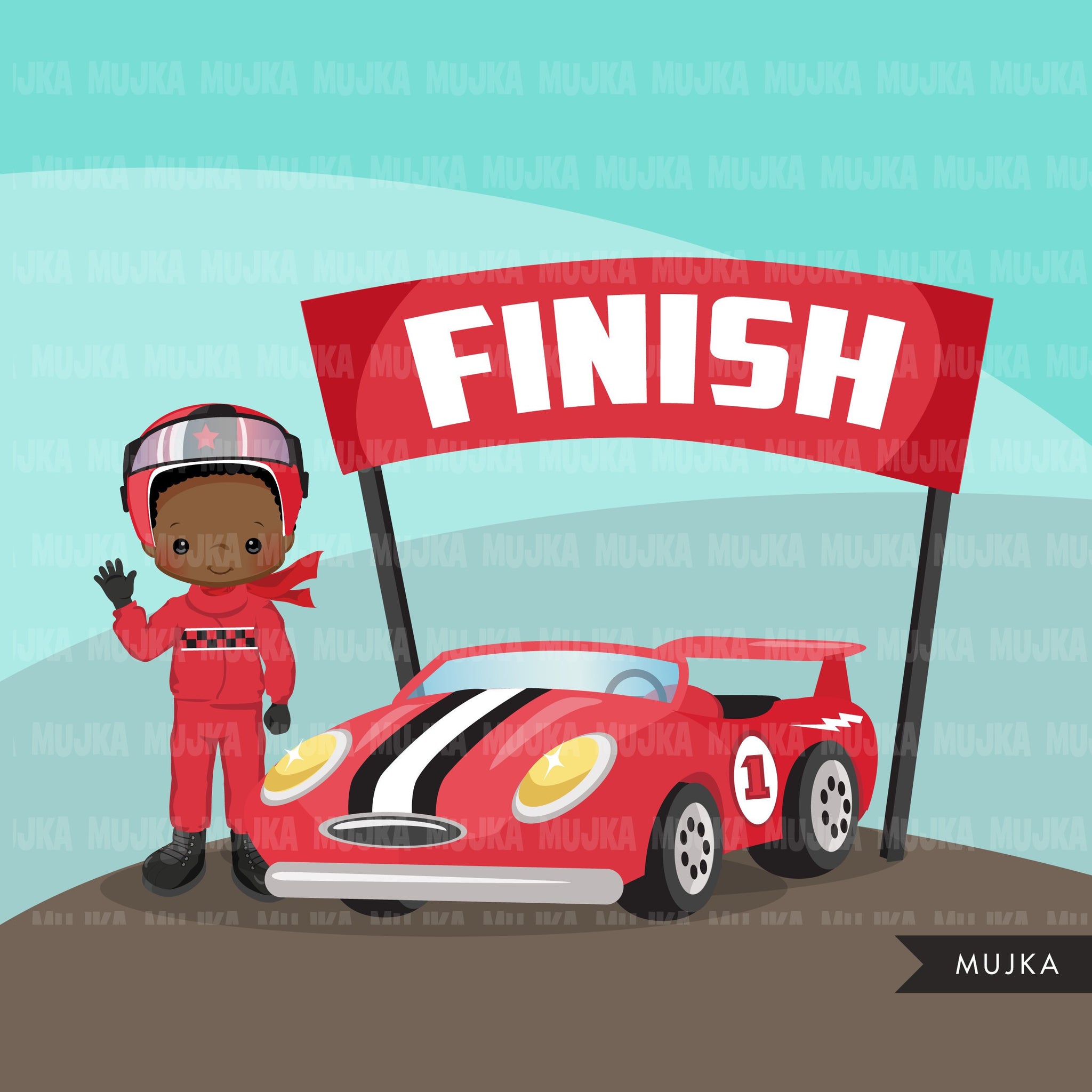 Imágenes Prediseñadas de carreras de coches. Gráficos de fórmula 1 de carreras de autos del equipo rojo para niños