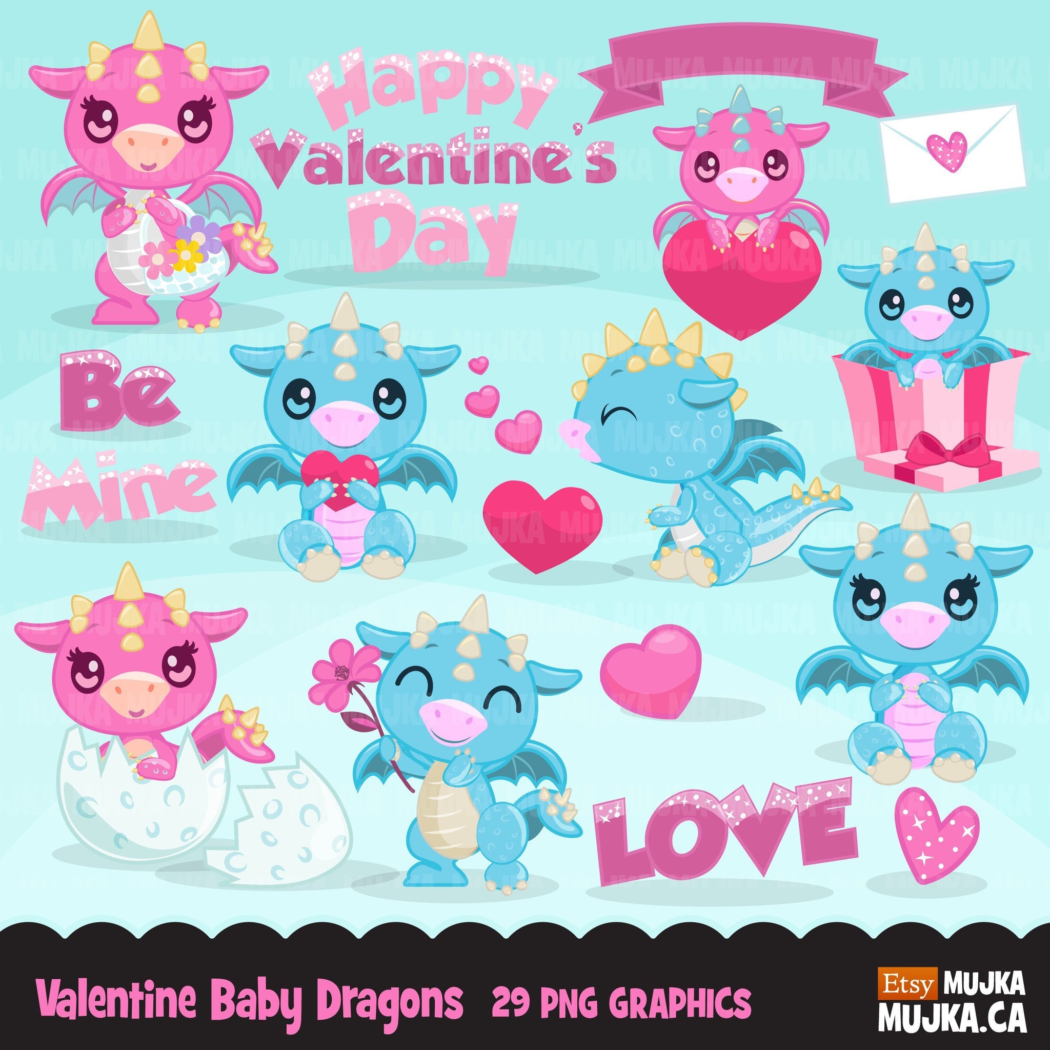 Valentine's Day Baby Dragon, animal clipart