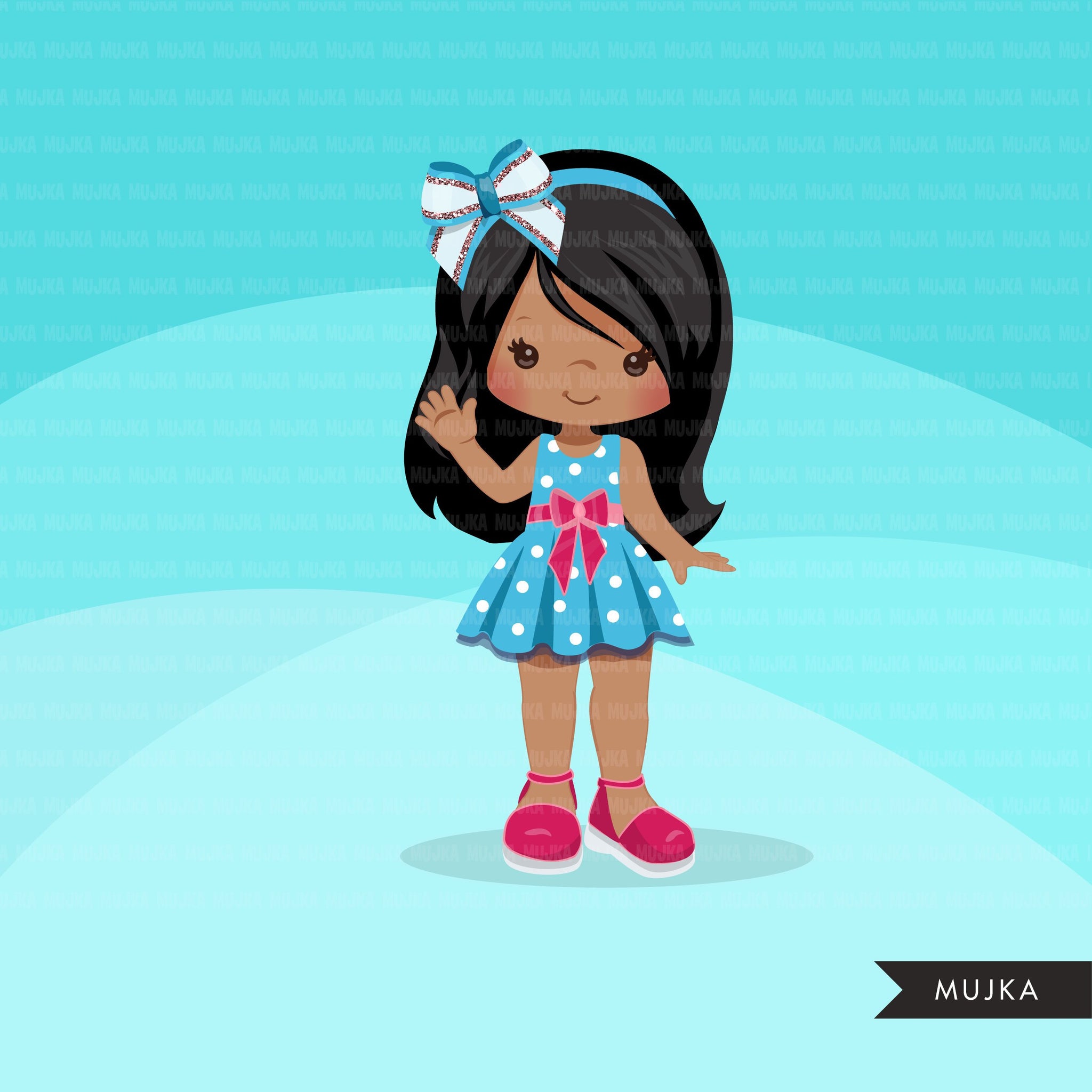 Polka dot dress little girl clipart spring summer