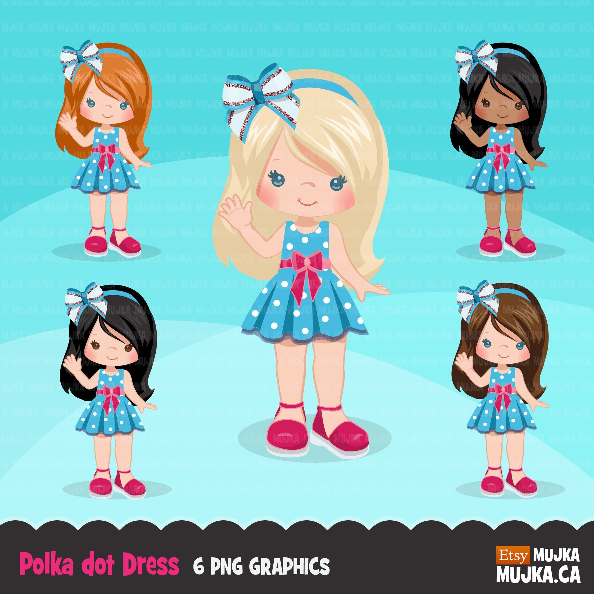 Polka dot dress little girl clipart spring summer – MUJKA CLIPARTS