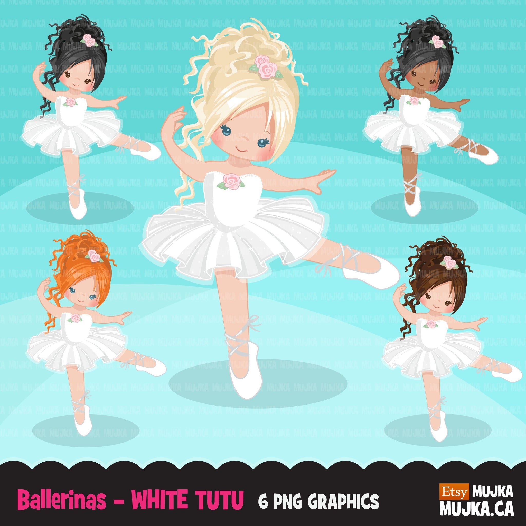Ballerina clipart, chic dancing girl, white tutu