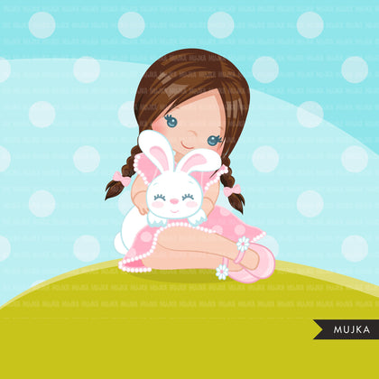 Easter girl with bunny Clipart