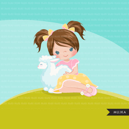 Easter girl with lamb Clipart