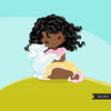 Easter black girl with lamb Clipart