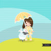 Spring girl with lamb and bunny Clipart