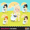 Spring girl with lamb and bunny Clipart