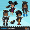Clipart de graduación, celebración de niña negra. Gráficos escolares