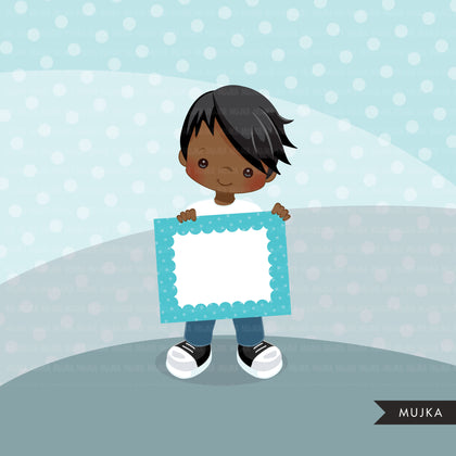 Mother's Day Clipart, little boy, HOLDING FRAMES
