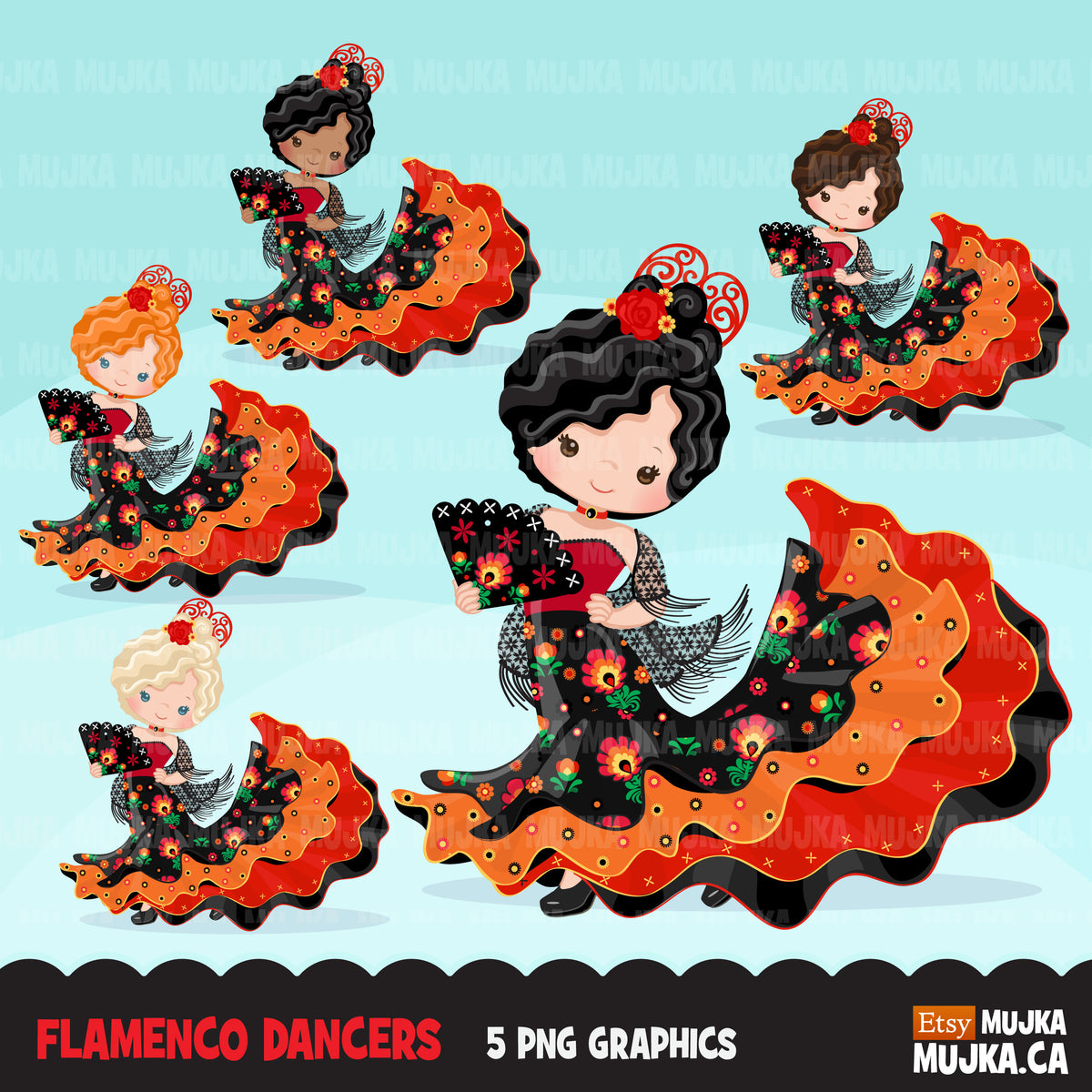 Flamenco clipart, Girl dancers – MUJKA CLIPARTS