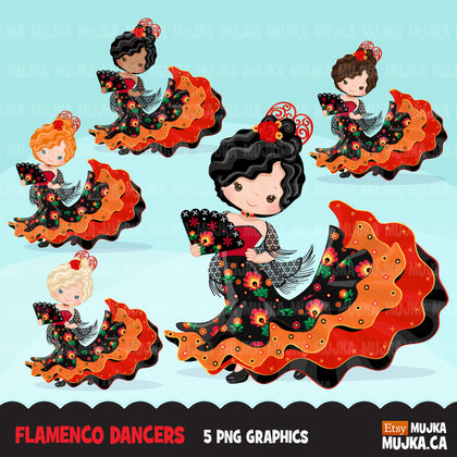 Flamenco clipart, Girl dancers