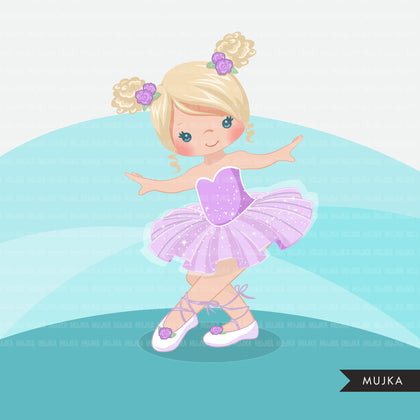 Girl Ballerina clipart. Purple ballerina graphics.