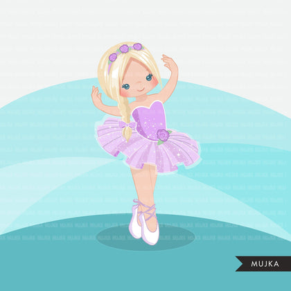 Ballerina clipart, Black girl, braid girls, purple tutu graphics, ballet dancer