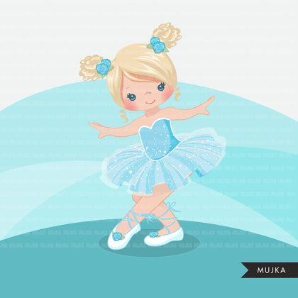 Ballerina clipart, blue tutu, dancers, girls