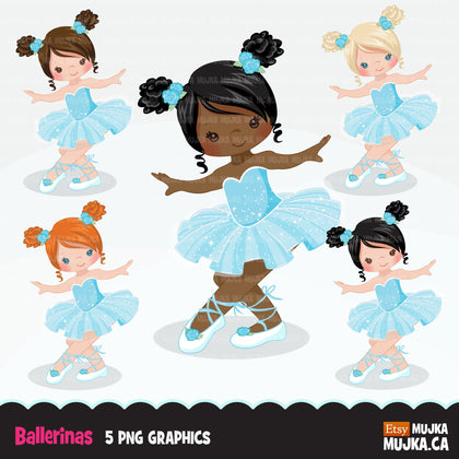 Ballerina clipart, blue tutu, dancers, girls