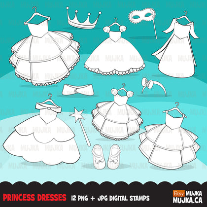 Princess Girl Dress Digital Stamps