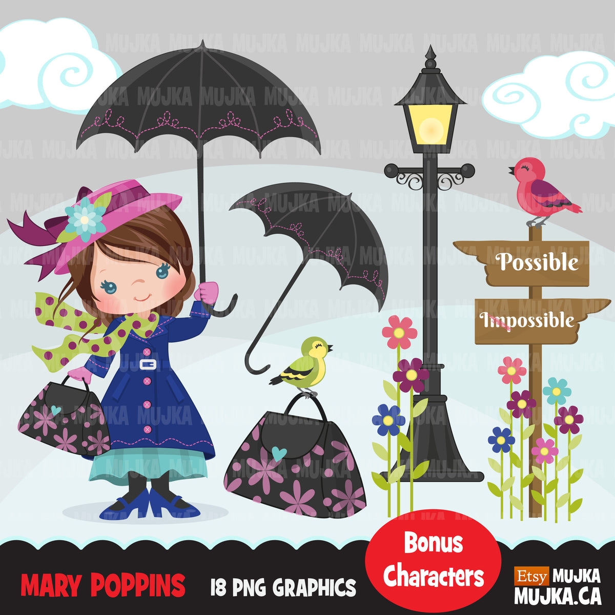 Mary Poppins, girl clipart – MUJKA CLIPARTS