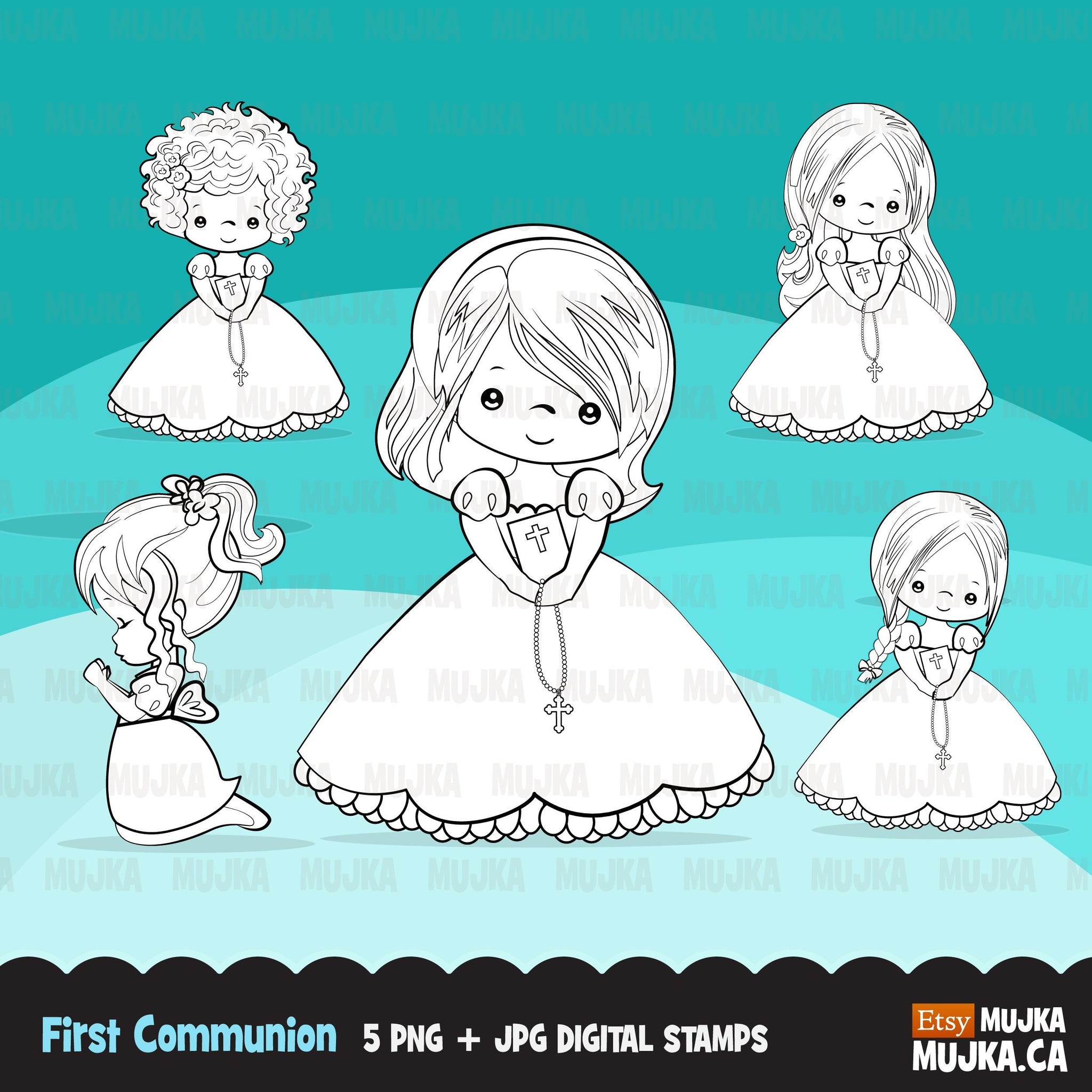 First Holy Communion, Girl Digital Stamps religious