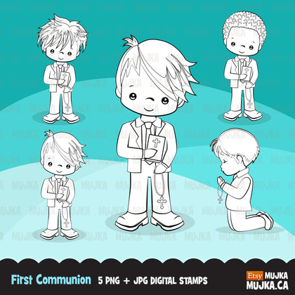 First Holy Communion, Boy Digital Stamps religious