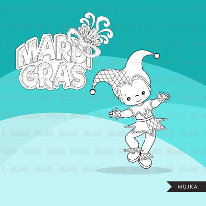 Mardi gras digital stamps, girl and boy