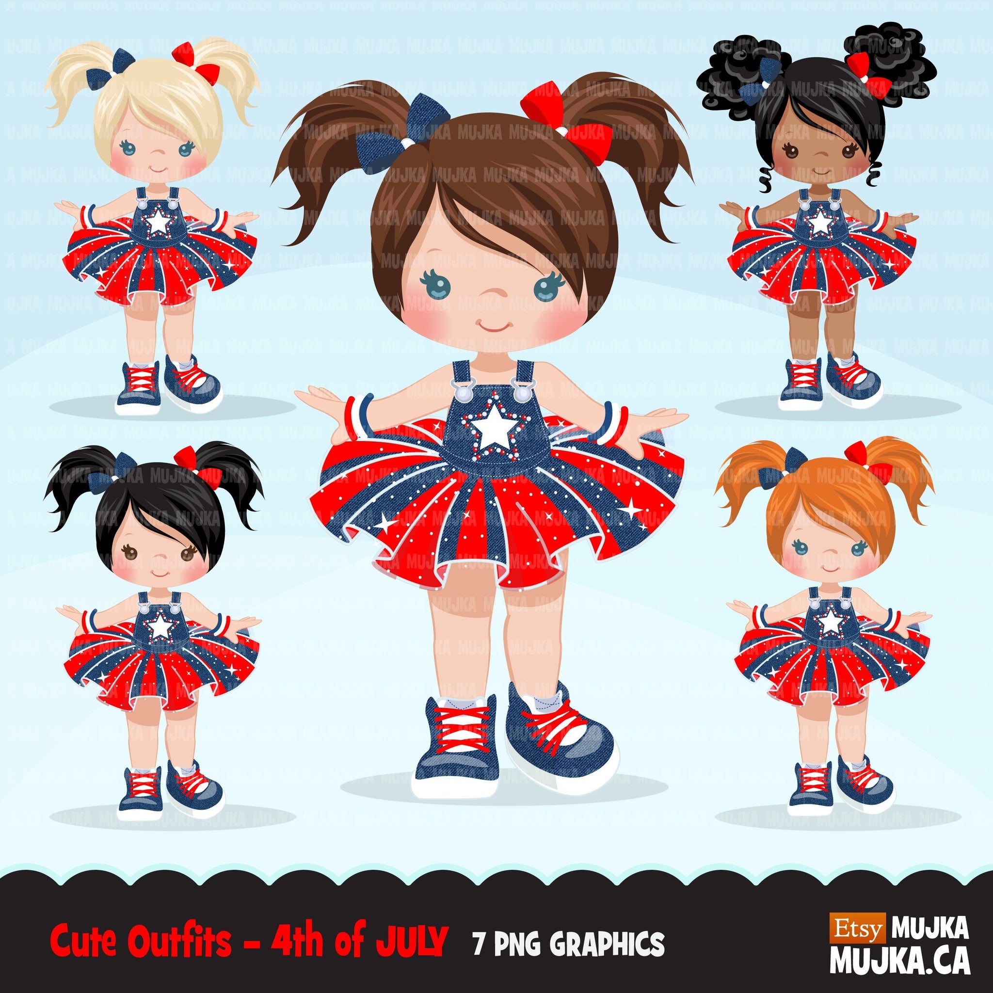 4th of July Tutu Clipart. Little Girl with Independence day Tutu