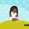 Easter black girl with bunny Clipart