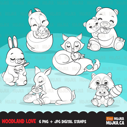 Woodland animals digital Stamps
