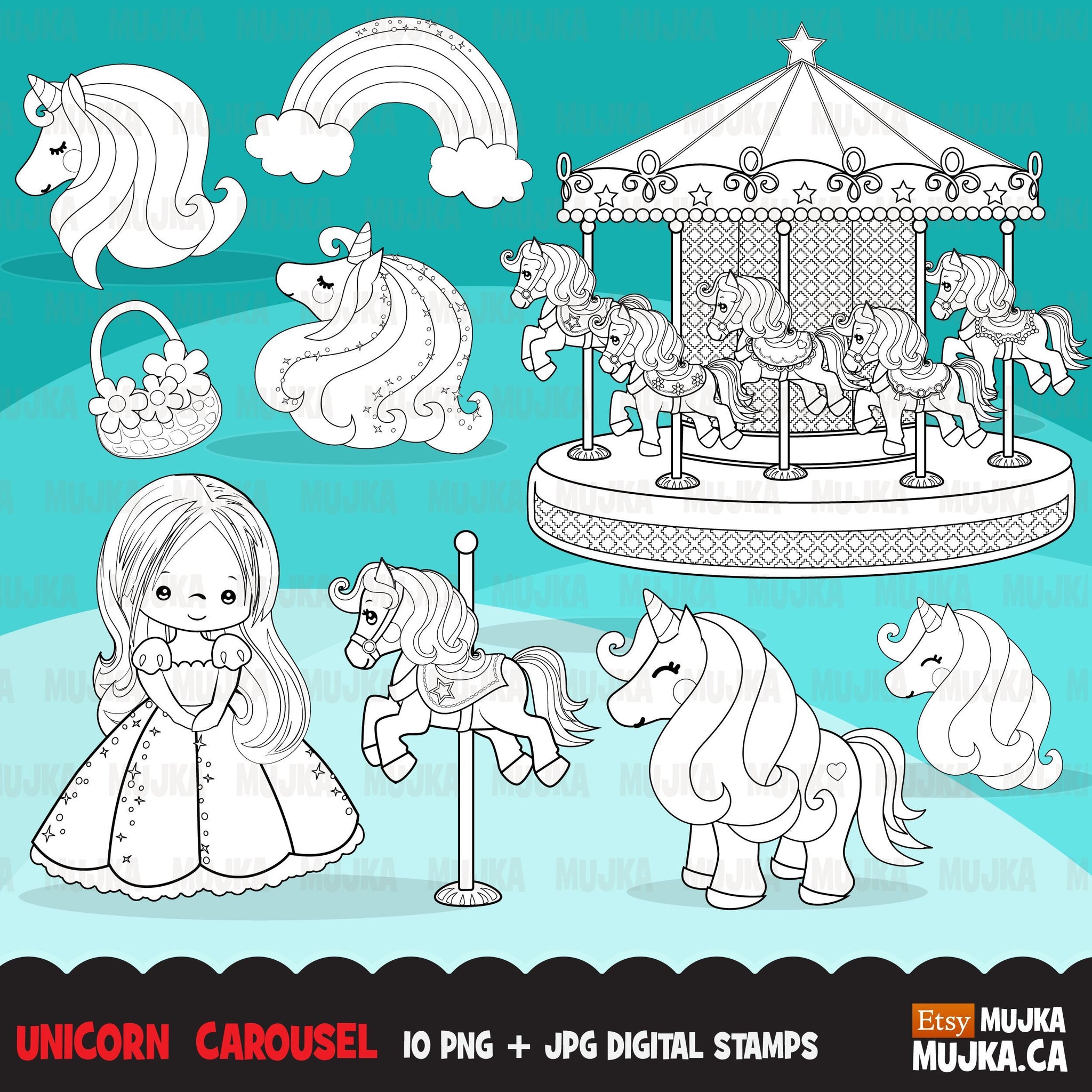 Carousel Horse digital Stamps, animal