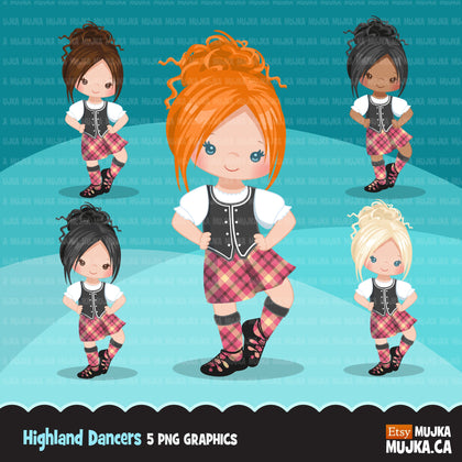 Highland dancers clipart, girl dancers in pink