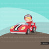 Car Racing Clipart. Boys red car racing Formula 1 graphics