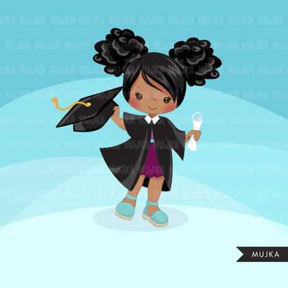 Graduation Clipart, black girl celebrate. School Graphics