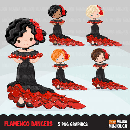 Flamenco clipart, girl dancers, version 1