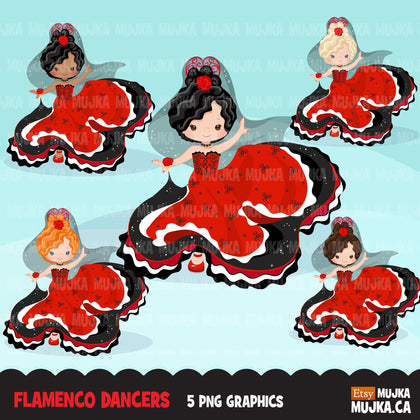 Flamenco clipart, girl dancers, version 3