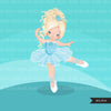 Ballerina clipart Blue. Little girl ballerinas with blue tutu graphics.