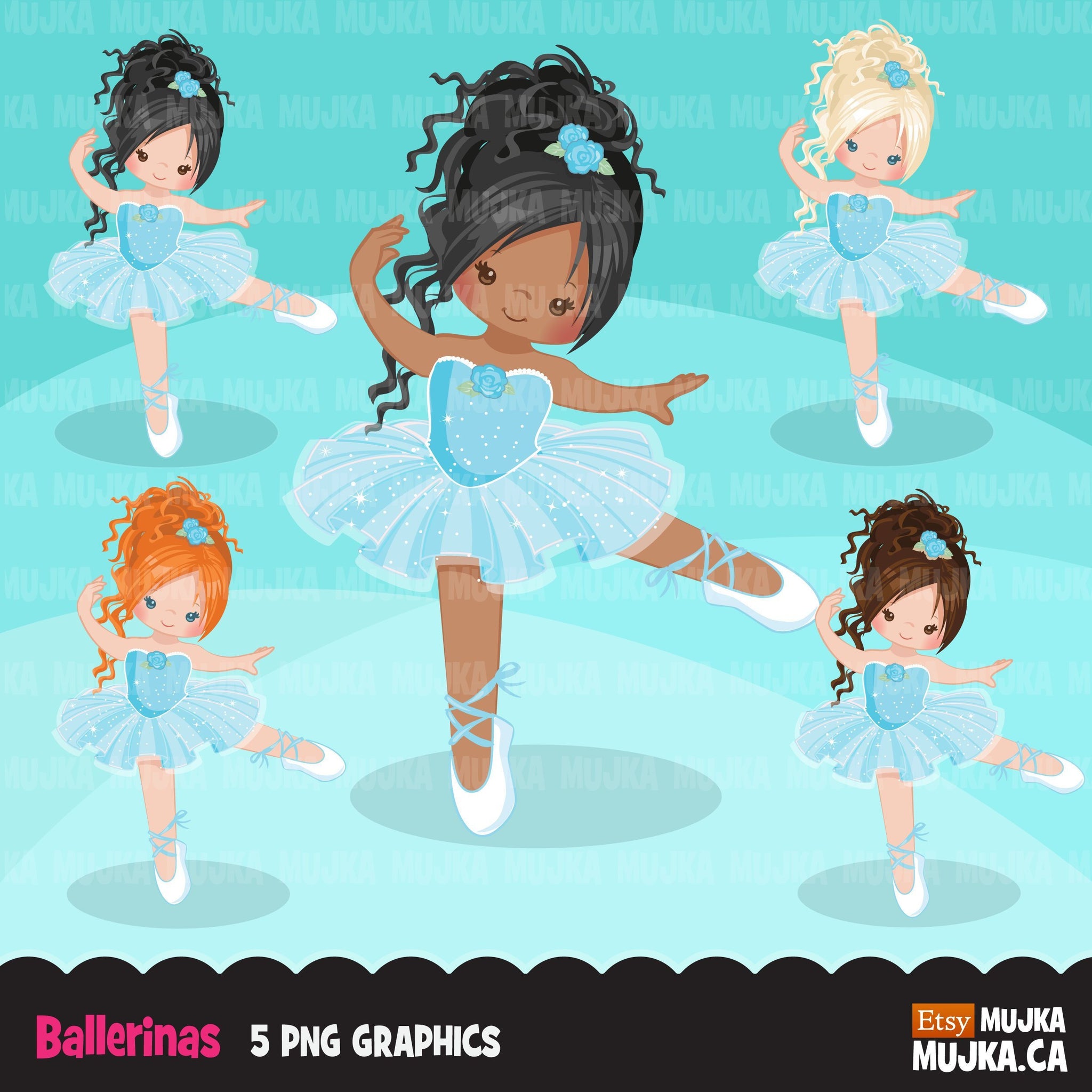 Ballerina clipart Blue. Little girl ballerinas with blue tutu graphics.