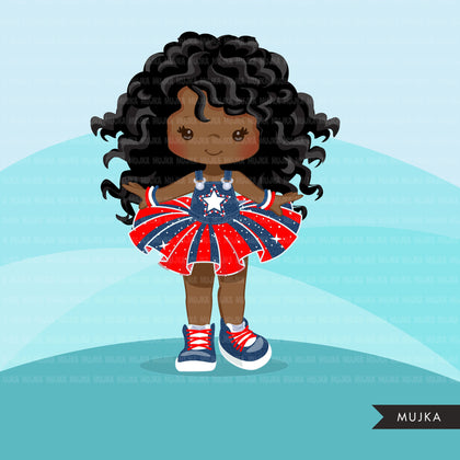 4th of July Tutu Clipart. Black girls with Independence day Tutu