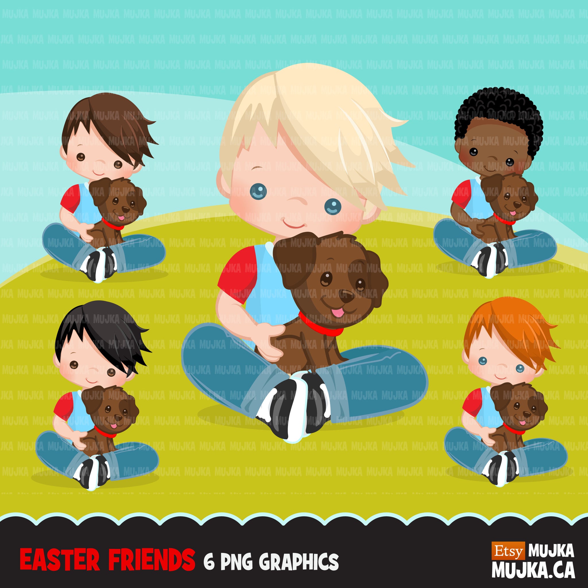Easter boy with puppy Clipart