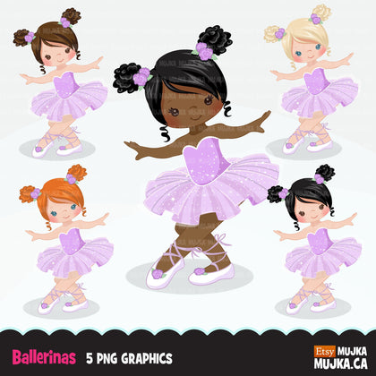 Girl Ballerina clipart. Purple ballerina graphics.