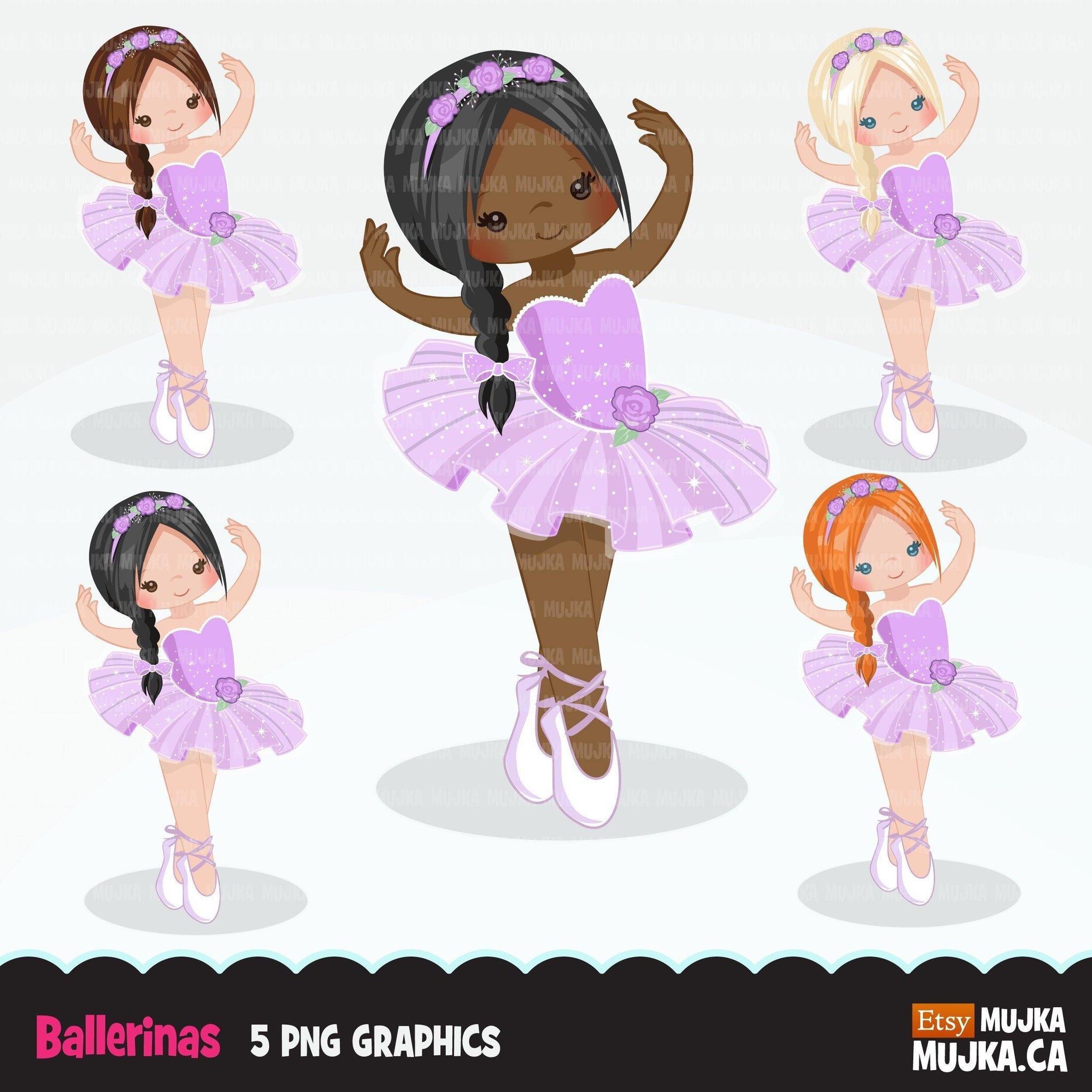Ballerina clipart, Black girl, braid girls, purple tutu graphics, ballet dancer